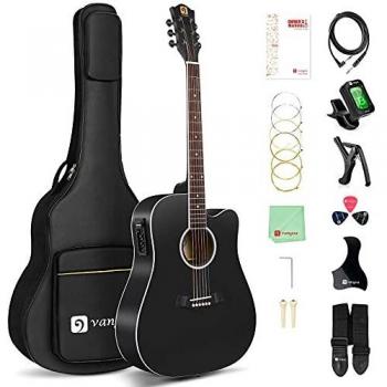 Vangoa 4/4 Guitarra Electroacústica 41 Pulgadas Cutaway Guitarras Acústicas con Cuerdas Metálicas, Ecualizador de 4 bandas, Kits Para Principiantes, Negro