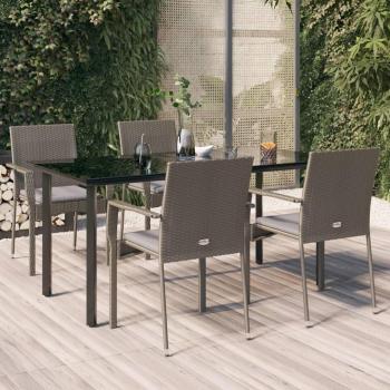 Juego de comedor de jardín 5 piezas negro y gris con cojines de Polyrattan