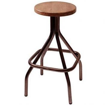 RODTAB Taburete metálico asiento madera giratorio elevable, estilo vintage retro para cocina, balcón, terraza interior, hostelería, barra de bar