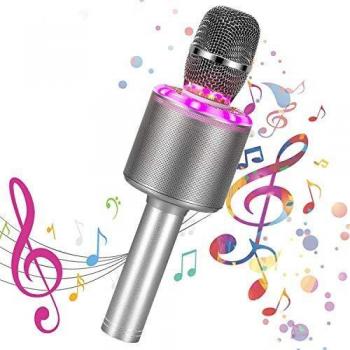 Bearbro Micrófono Karaoke Bluetooth,Máquina Portátil Karaoke,4 en 1 Microfono Inalámbrico Portátil con Luces LED Hogar KTV FfiestasNiños regalo,para iPhone/Android/iPad/PC