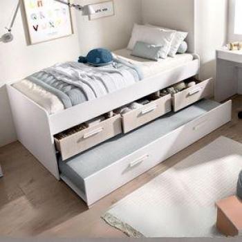 Cama Leka con 3 cajones + cama de arrastre - Blanco