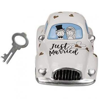 Hucha con Cerradura, Coche de Boda, Just Married, Aprox. 16 x 8,5 cm