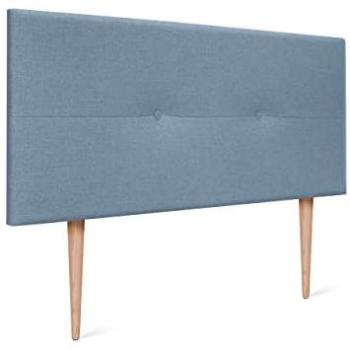 Cabecero de Lino Natural con Botones y Patas de Madera, Cabezal Tapizado para Cama en Dormitorio Moderno, Color Lino Azul, Dimensiones 95x105cm (90)