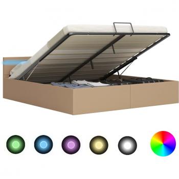 Cama canapé hidráulica LED cuero sintético capuchino 160x200 cm