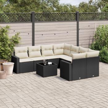 9-Piece Black Poly Rattan Garden Sofa Set with Cushions