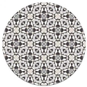 Alfombra Vinílica Redonda Caleidoscopio Gris 150x150 cm - Antideslizante e Ignífuga - Ideal para Cocina y Salón
