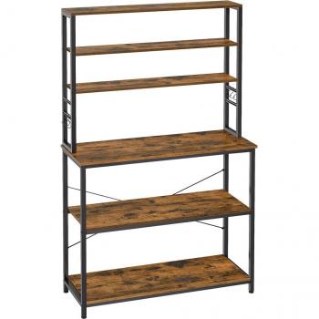Estantería de Cocina Industrial SONGMICS VASAGLE, 6 Estantes, 6 Ganchos, Marco de Acero, Ideal para Microondas y Panadería, Dimensiones: 40 x 100 x 167 cm