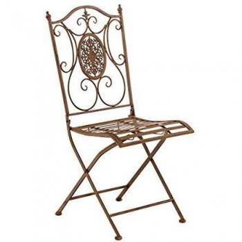 Silla de jardín plegable Sibell - Silla de exterior elegante y cómoda, fabricada en metal con acabado marrón antiguo