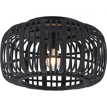 Plafón de techo Lindby Canyana, negro, ratán, Ø 40 cm, tradicional, hecho de madera e.o., para salón y comedor, 1 llama E27