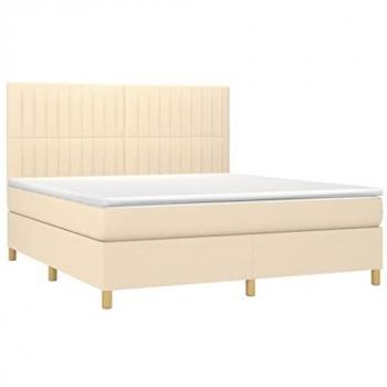 Cama box spring colchón y luces LED tela crema 160x200 cm