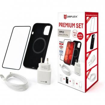Set Premium 4 en 1 DISPLEX para Apple iPhone 15 Pro Max - Cristal templado, funda, cable USB-C y cargador rápido de 20W