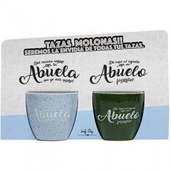 LS LOVELY STORY REGALA HISTORIAS BONITAS Tazas con Mensaje - DE AQUÍ AL Infinito Eres MI Abuelo Favorito Y del Mundo Entero Eres LA Abuela Que MÁS Quiero - Pack DE 2 Tazas DE CAFÉ - Abuelos-