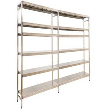 Estantería de acero inoxidable Simoninox 6SS/2000x2490x400, 200 kg de punto de flexión, 6 estantes, estantería industrial, estantería cocina profesional