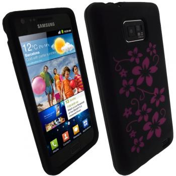 igadgitz Negro Case Flores Silicona Funda Cover Carcasa para Samsung Galaxy S 2 ii i9100 + Pantalla Protector
