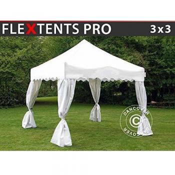 Carpa Plegable Rápida FleXtents PRO Wave 3x3m Blanca Impermeable con 4 Cortinas