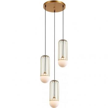 Lámpara colgante moderna Italux Simon dorada 3 luces con pantalla dorada y blanca, tipo de bombilla G9
