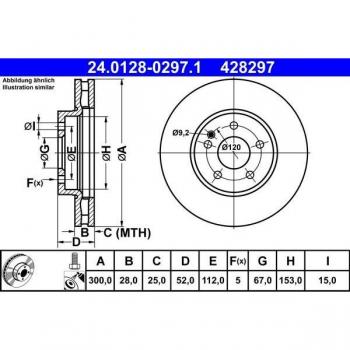 Disco de freno ATE 24.0128-0297.1, frente, ventilado, altamente carbonizado, 1 pieza