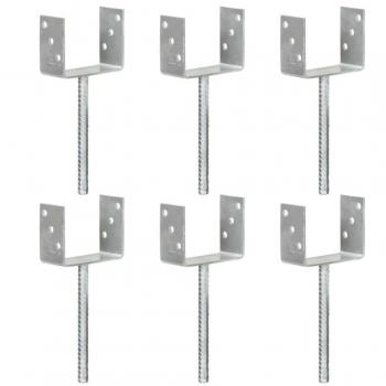 Anclajes de Valla vidaXL (6 unidades) Acero Galvanizado Plateado Soporte para Postes Dimensiones 7 x 6 x 30 cm, 8 x 6 x 30 cm, 10 x