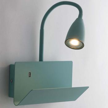 Aplique de lectura Gulp Verde con luz, metal, brazo flexible, 27-49 cm, incluye puerto USB y utiliza bombilla GU10
