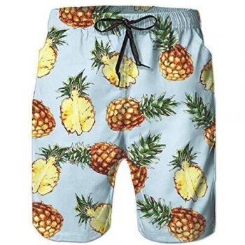 RAISEVERN Pantalones Carga, de Verano para Hombre elástico de la Cintura Troncos de Nadada de Secado rápido de la Playa Pantalones Cortos Pantalones Natación Corta Azul piña