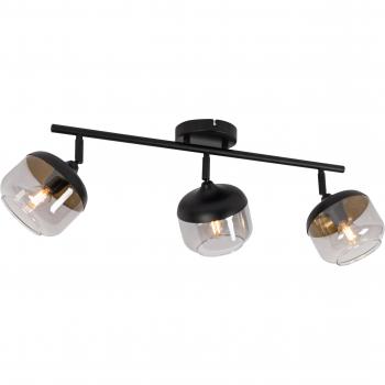 Foco de diseño negro con cristal dorado y ahumado 3 luces - Kyan, Vidrio/Aceros, dimensiones 78 x 14 x 23.5 cm, adecuado para LED, potencia máxima de 3 x