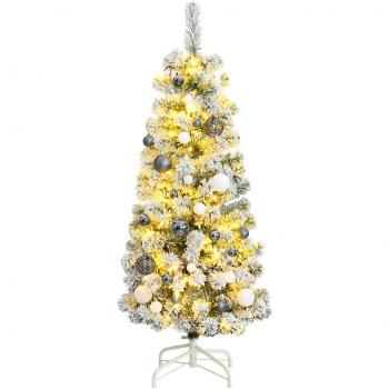 Hinged Artificial Christmas Tree with 150 LEDs & Ball Set - 120 cm
