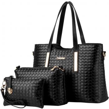 MissFox Bolso De Las Mujeres Y Monedero De Mano Y Hobo Bolsa De Cuero Negro