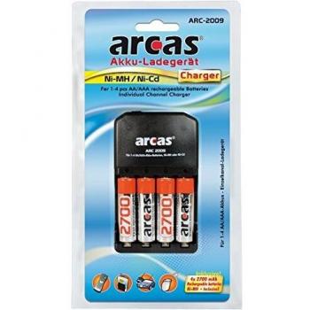 Cargador Arcas ARC-2009 con 4 Baterías Recargables AA 2700mAh (NiCd, NiMH)