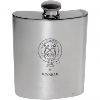 Kinnear Family Crest 6oz Polished Pewter Kidney Flask