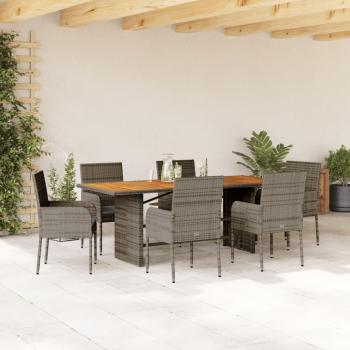 7-Piece Grey Poly Rattan Garden Dining Set with Cushions
