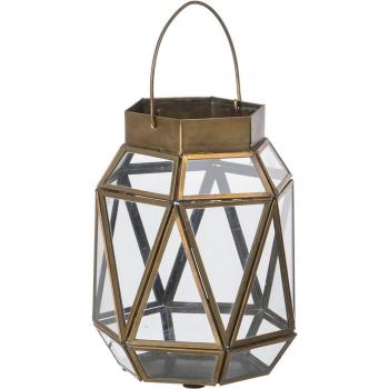Farol Portavelas Cristal Dorado Metal 14 x 14 x 19 cm