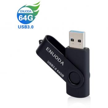 64GB Memorias USB 3.0 ENUODA Pendrive Giratoria Diseño Flash Drive Almacenamiento Externo Negro