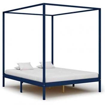 Cama con dosel de madera maciza de pino gris 180x200 cm