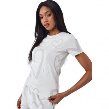 Project X Paris Women's Heart Printed T-Shirt in Greige, Size S