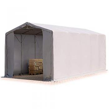 Carpa industrial TOOLPORT 6x10 m - altura lateral de 3,0 m, puerta con cremallera, PVC 850, color gris, 100% impermeable