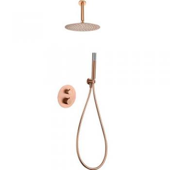 Conjunto ducha termostático empotrado Piamonte oro rosa cepillado IMEX GTP059/ORC