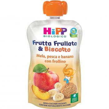 Papilla de frutas y galleta orgánica HiPP Manzana Melocotón Plátano 90g