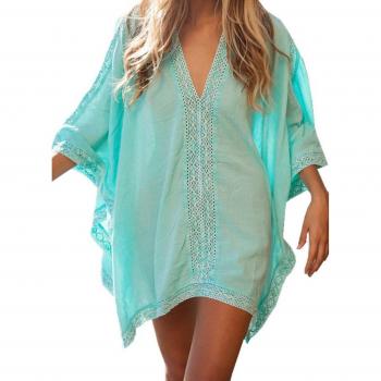 HIMONE - Túnica sólida de playa para mujer, para poner encima del bikini multicolor azul Talla única
