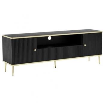 Mueble TV con 2 puertas, 1 cajón y 1 estante de MDF y acero - Negro y dorado - SINEAD de Pascal MORABITO