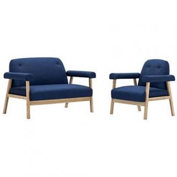 vidaXL Set de Sofás 3 Personas 2 Piezas Tela Azul Asiento Sillón Silla Mueble