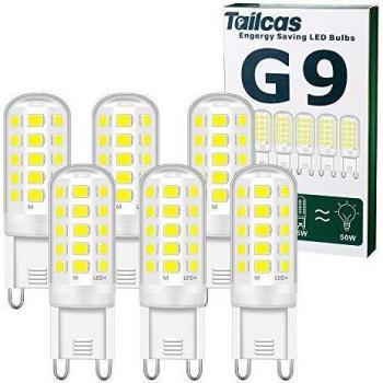 Bombilla LED G9 5W, Blanco Frio 6000K, LED Equivalente a la Bombilla Halógena de 50W, Sin Estroboscópico 500LM, AC220-240V, No Regulable, Ángulo de Luz de 360°, Pack de 6