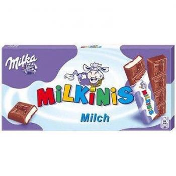 Milka Milkinis Mini Barritas de Chocolate con Leche Rellenas de Crema Cajita, 8 uds