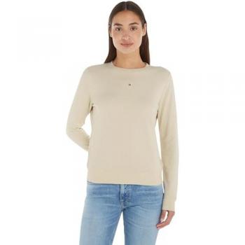 Tommy Jeans Women's Beige Regular Fit Hoodie with Embroidered Logo - Size XL