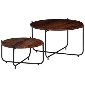 vidaXL Set Mesas Centro 2 Pzs Madera Sheesham 60x35 cm Mesilla Mueble Auxiliar