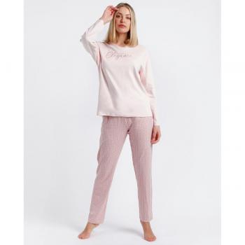 Pijama de mujer manga larga con estampado de cadenas rosa