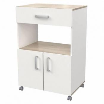 Mueble Auxiliar para Cocina con Ruedas 2 puertas en Color Blanco Mate y Roble Kronberg 88x60x41 cm