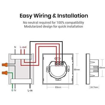 BroadLink Smart Touch Wall Switch Versión de la UE, Interruptor monocable de 2 banda, no requiere neutro ni condensador, funciona con Alexa y Google Home, se requiere un hub