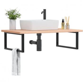 Estante de lavabo de pared de acero y madera maciza de haya Vidaxl Marrón