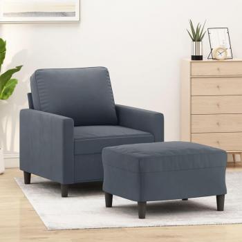 Sillón con reposapiés gris oscuro 60 cm en terciopelo