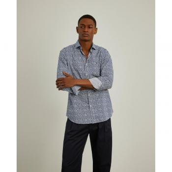 Camisa de hombre en algodón corte slim fit con estampado floral en azul - Lion of Porches
